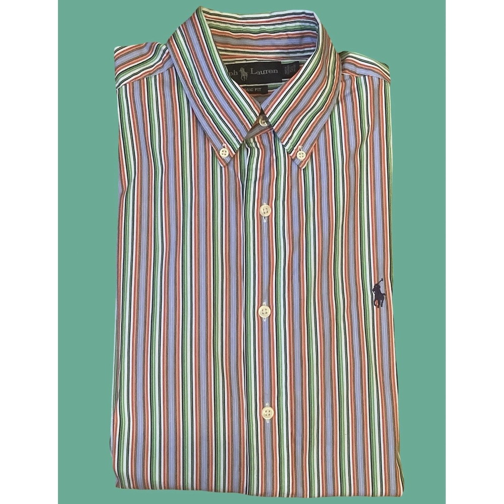 Ralph Lauren Men's Button Down Stripped Shirt Long Sleeve 15.5 Classic Fit